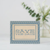 Blaue Streifen Save the Date Postkarte (Stehend Vorderseite)