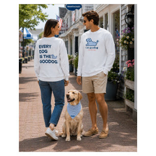 Blaue Streifen-Seersucker-Hund-Silhouette Unisex T-Shirt
