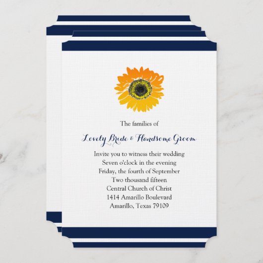Blaue Streifen Sonnenblumen Einladung zur Hochzeit (Vorne/Hinten)