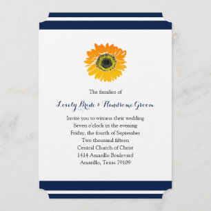 Blaue Streifen Sonnenblumen Einladung zur Hochzeit