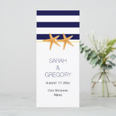 Blaue Streifen Sternenfrüchte Hochzeitskarte Menükarte (Stehend Vorderseite)