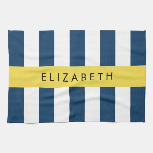 Blaue Streifen, Streifen, Ihr Name Geschirrtuch (Horizontal)