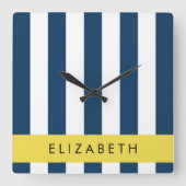 Blaue Streifen, Streifen, Ihr Name Quadratische Wanduhr (Vorderseite)