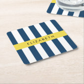 Blaue Streifen, Streifen, Ihr Name Rechteckiger Pappuntersetzer (angewinkelt)