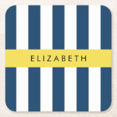 Blaue Streifen, Streifen, Ihr Name Rechteckiger Pappuntersetzer (Vorderseite)