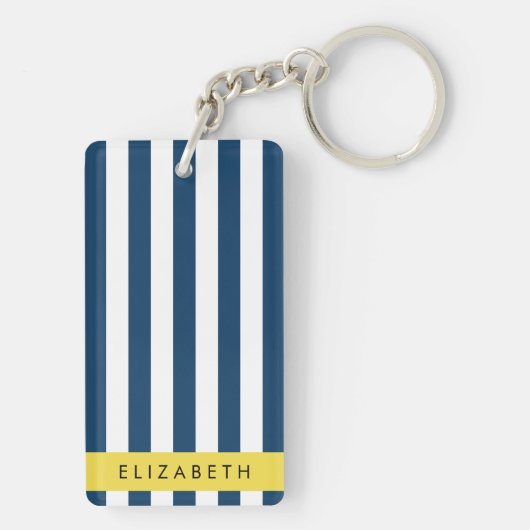 Blaue Streifen, Streifen, Ihr Name Schlüsselanhänger (Rückseite)