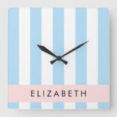 Blaue Streifen, Streifen, Linien, Ihr Name Quadratische Wanduhr (Vorderseite)