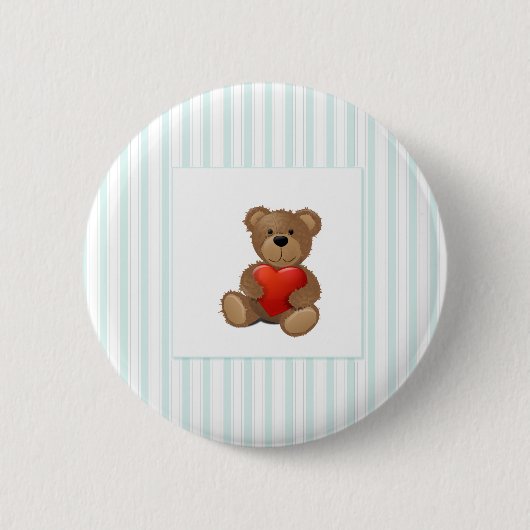 Blaue Streifen - Teddybär mit Valentinherz Button (Vorderseite)