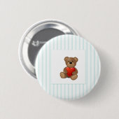 Blaue Streifen - Teddybär mit Valentinherz Button (Vorne & Hinten)