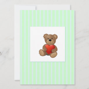 Blaue Streifen - Teddybär mit Valentinherz Feiertagskarte