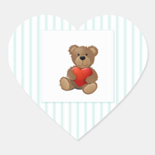 Blaue Streifen - Teddybär mit Valentinherz Herz-Aufkleber
