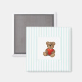 Blaue Streifen - Teddybär mit Valentinherz Magnet (Vorderseite/Rückseite)