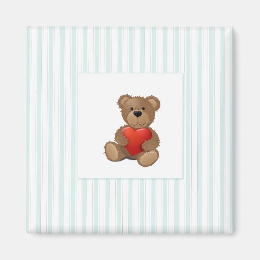 Blaue Streifen - Teddybär mit Valentinherz Magnet (Vorne)