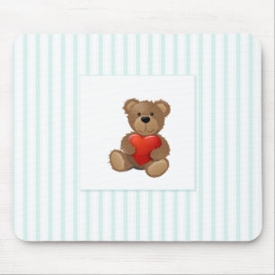 Blaue Streifen - Teddybär mit Valentinherz Mousepad