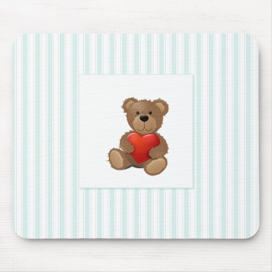 Blaue Streifen - Teddybär mit Valentinherz Mousepad (Vorne)