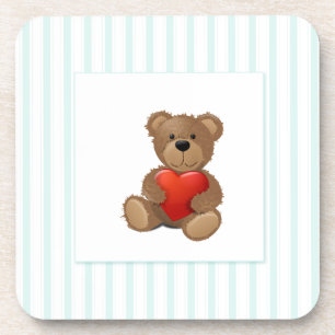Blaue Streifen - Teddybär mit Valentinsherz Getränkeuntersetzer