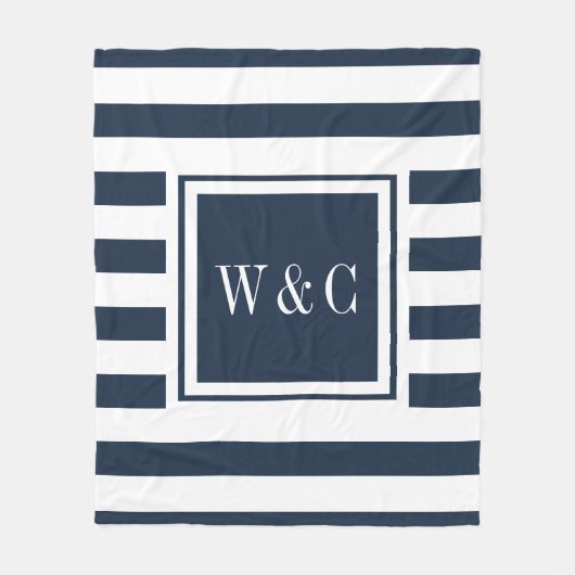 Blaue Streifen Trendy Monogram Fleecedecke (Vorderseite)