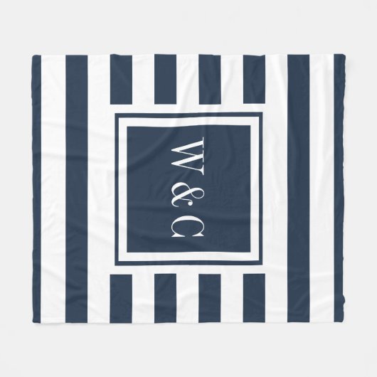 Blaue Streifen Trendy Monogram Fleecedecke (Vorderseite (Horizontal))