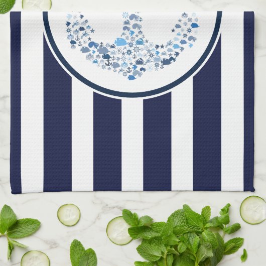 Blaue Streifen und Anker Geschirrtuch (Gefaltet)