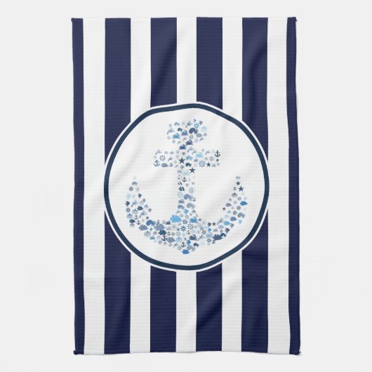 Blaue Streifen und Anker Geschirrtuch (Vertikal)