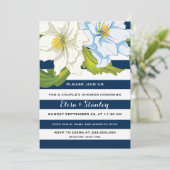 Blaue Streifen und Blume Hochzeitspaare Dusche Einladung (Stehend Vorderseite)