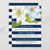 Blaue Streifen und Blume Hochzeitspaare Dusche Einladung (Vorne/Hinten)