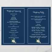 Blaue Streifen und Blume Modernes Hochzeitsprogram (Rückseite)