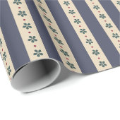 Blaue Streifen Und Blumen Geschenkpapier (Rolleneckpunkt)