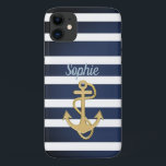 Blaue Streifen und Gold Anker Case-Mate iPhone Hülle<br><div class="desc">Blue Stripes & Gold Anker nautische Design. 
Anpassen an Ihre Wünsche; es ist eine Vorlage. :)</div>