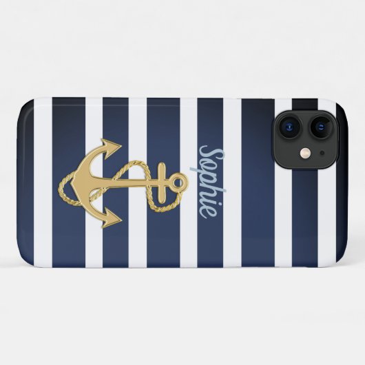 Blaue Streifen und Gold Anker Case-Mate iPhone Hülle (Rückseite (Horizontal))