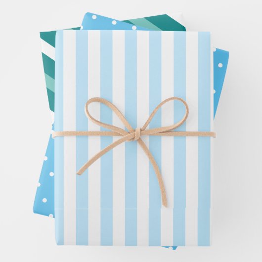 Blaue Streifen und Punkte Geschenkpapier Set (Beispiel)