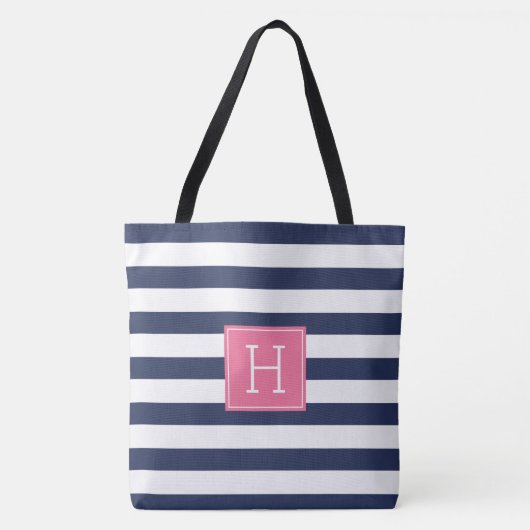 Blaue Streifen und rosa Monogramm Tasche (Vorderseite)