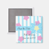 Blaue Streifen und rosa Stangen Save the Date Magnet (Vorderseite/Rückseite)