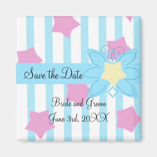 Blaue Streifen und rosa Stangen Save the Date Magnet (Vorne)