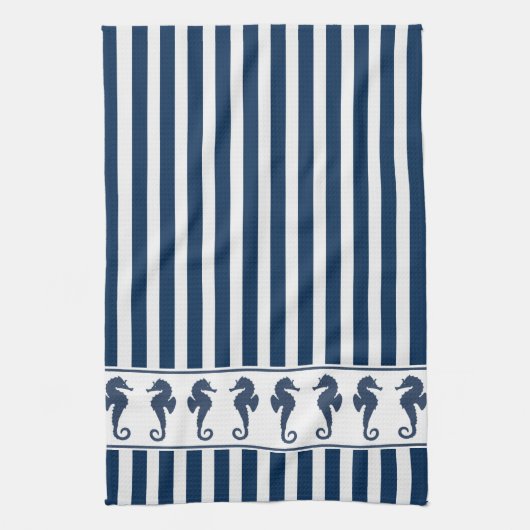Blaue Streifen und Seepferde Handtuch (Vertikal)