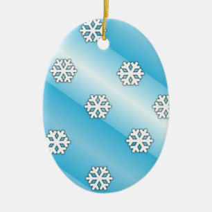 Blaue Streifen und weiße Schneeflocken Keramik Ornament