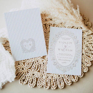 Blaue Streifen Vintage-Spitze Old Money Hochzeit Einladung
