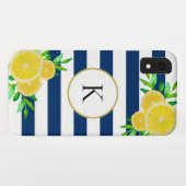 Blaue Streifen Wasserfarbe Sommerlemon Monogramm Case-Mate iPhone Hülle (Rückseite (Horizontal))