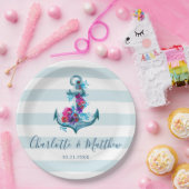 Blaue Streifen Wasserfarbenanker Hochzeit Pappteller (Party)