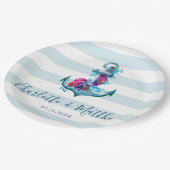 Blaue Streifen Wasserfarbenanker Hochzeit Pappteller (Schrägansicht)