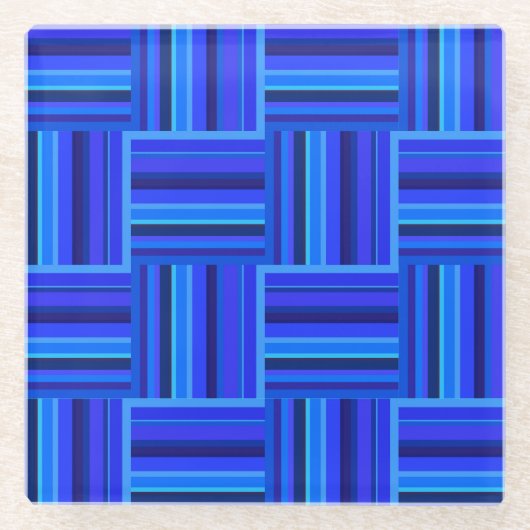 Blaue Streifen Webmuster Glasuntersetzer (Vorderseite)