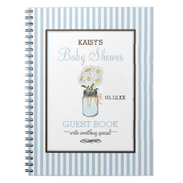 Blaue Streifen-Weckglas-Babyparty-Gast-Buch | Notizblock