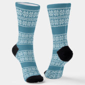 Blaue Streifen Weihnachts-Blume Muster Socken (Gewinkelt)