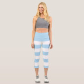 Blaue Streifen, weiße Streifen, gestreiftes Muster Capri Leggings (Vorderseite)