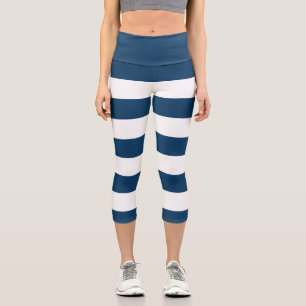Blaue Streifen, weiße Streifen, gestreiftes Muster Capri Leggings