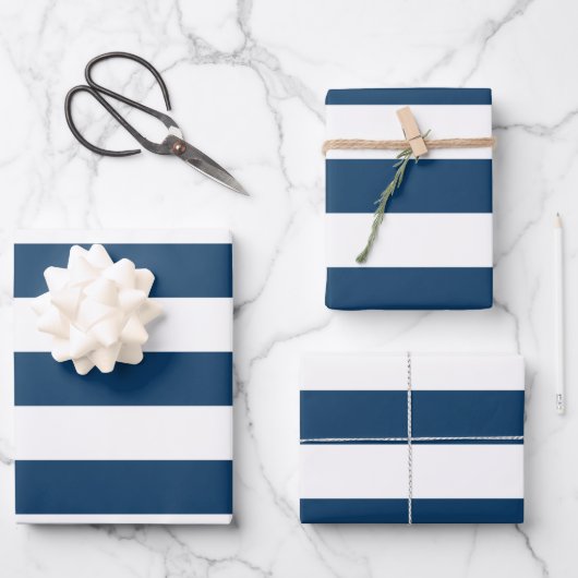 Blaue Streifen, weiße Streifen, gestreiftes Muster Geschenkpapier Set (Vorderseite)
