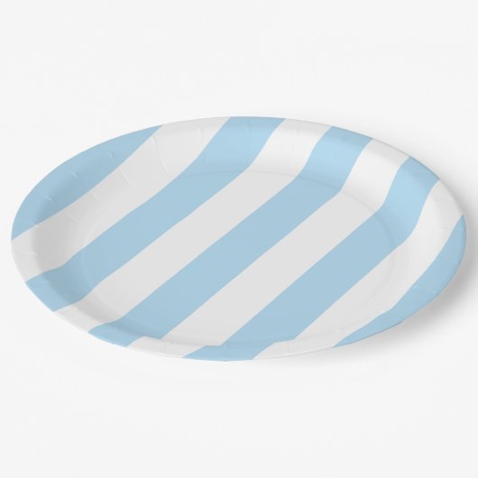 Blaue Streifen, weiße Streifen, gestreiftes Muster Pappteller (Schrägansicht)