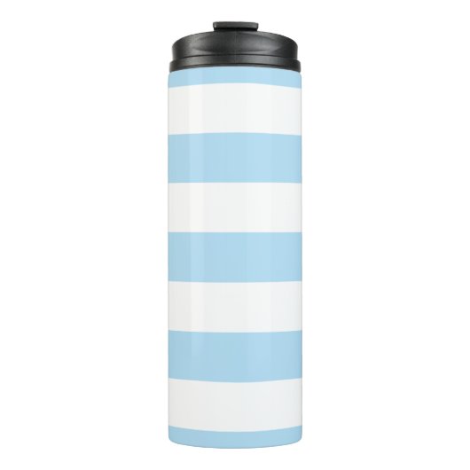 Blaue Streifen, weiße Streifen, gestreiftes Muster Thermosbecher (Vorderseite)