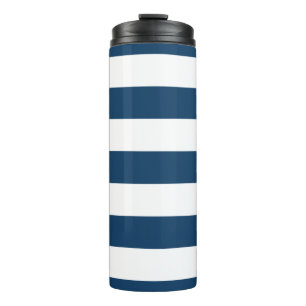 Blaue Streifen, weiße Streifen, gestreiftes Muster Thermosbecher
