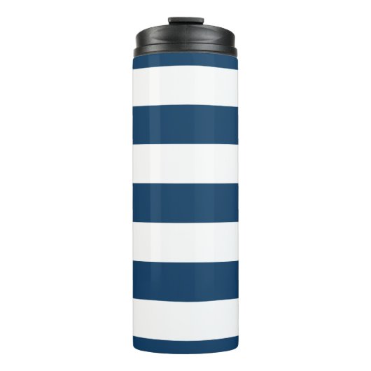 Blaue Streifen, weiße Streifen, gestreiftes Muster Thermosbecher (Vorderseite)